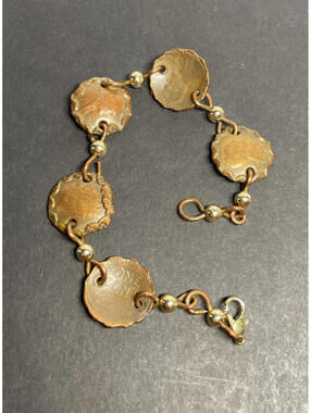 Vintage 1980's Hammered Lincoln One Cent Penny Copper Edging 7" Bracelet